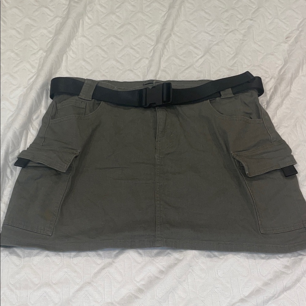 Almost Famous Khaki Mini Utility Skirt with Black Belt